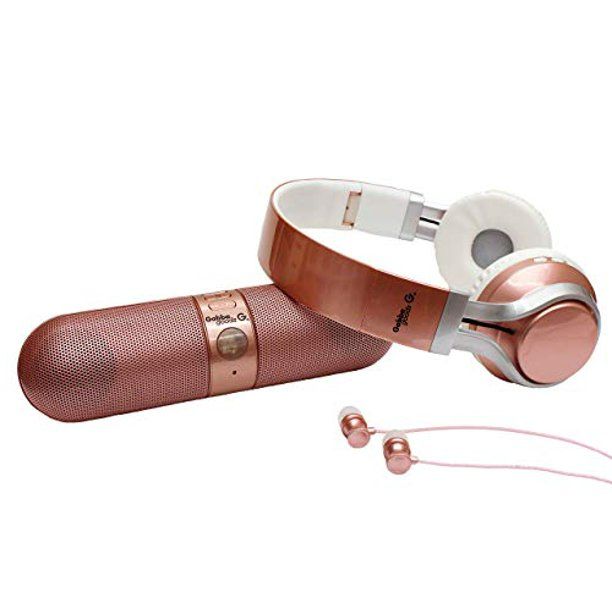 Photo 1 of GabbaGoods 3 Piece Metallix Electronics Gift Combo Set- Includes a Gabba Goods Bluetooth Wireless Audio Sound Speaker, Over the Ear Bluetooth Foldable Headset, & Earbuds with built-in Mic- ROSE GOLD
