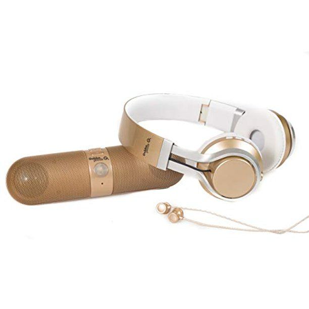 Photo 1 of GabbaGoods 3 Piece Metallix Electronics Gift Combo Set- Includes a Gabba Goods Bluetooth Wireless Audio Sound Speaker, Over the Ear Bluetooth Foldable Headset, & Earbuds with built-in Mic- GOLD
