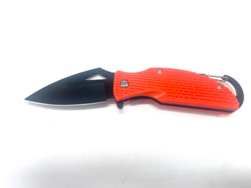 Photo 2 of Orange Folding Pocket Knife With Black Blade And Clip New