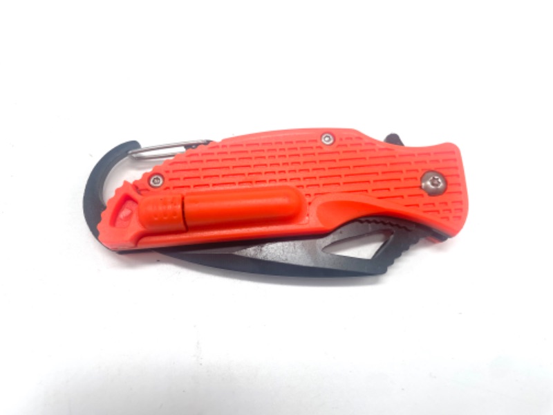 Photo 3 of Orange Folding Pocket Knife With Black Blade And Clip New