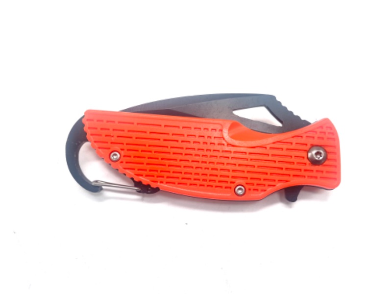 Photo 1 of Orange Folding Pocket Knife With Black Blade And Clip New