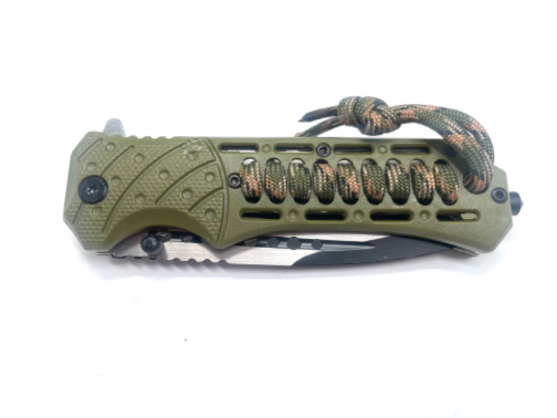 Photo 1 of Army Green Folding Pocket Knife With Army Print Rope Attached New