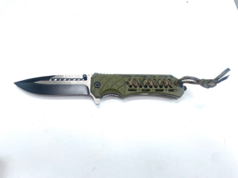 Photo 2 of Army Green Folding Pocket Knife With Army Print Rope Attached New
