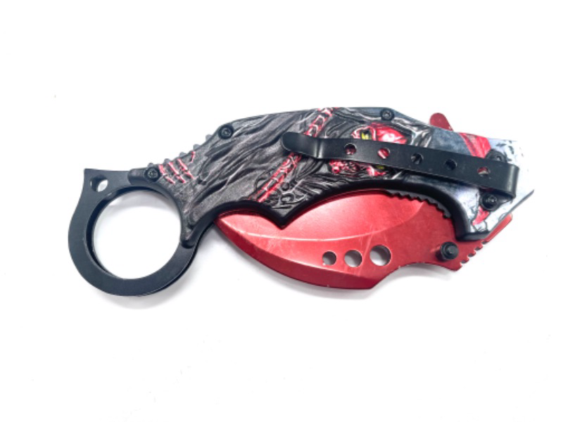 Photo 3 of Red Grimm Reaper Karambit Knife Tactical Knife Stainless Steel Fixed Blade Knife With Clip