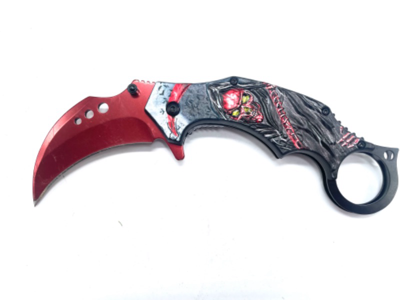 Photo 2 of Red Grimm Reaper Karambit Knife Tactical Knife Stainless Steel Fixed Blade Knife With Clip