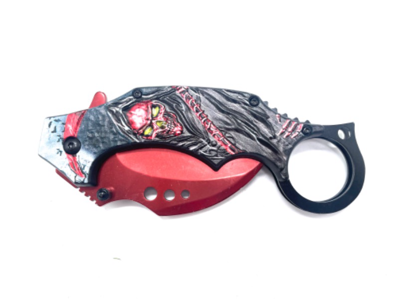 Photo 1 of Red Grimm Reaper Karambit Knife Tactical Knife Stainless Steel Fixed Blade Knife With Clip