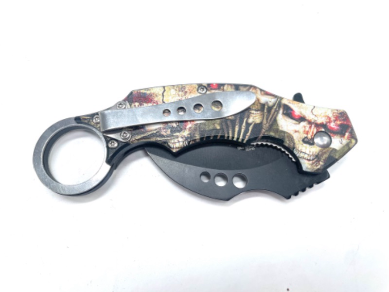 Photo 3 of Karambit Automatic Knife Side Opening Skulls with Red Eyes Pocket Knife with Clip New