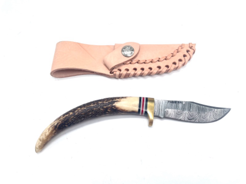 Photo 2 of SZCO Supplies Damascus Stag Spike Hunting Knife