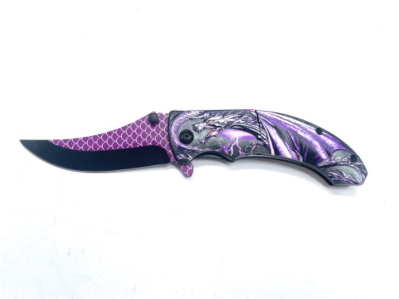 Photo 2 of Rite Edge Purple Dragon scale 4.5" Foldable Pocket Knife New