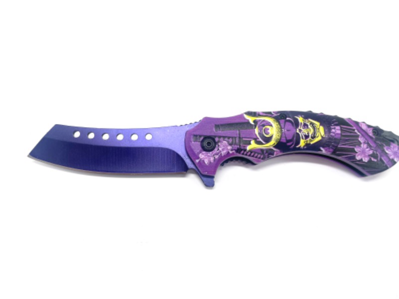 Photo 2 of Samurai Skull Purple Pocket Knife With Clip New