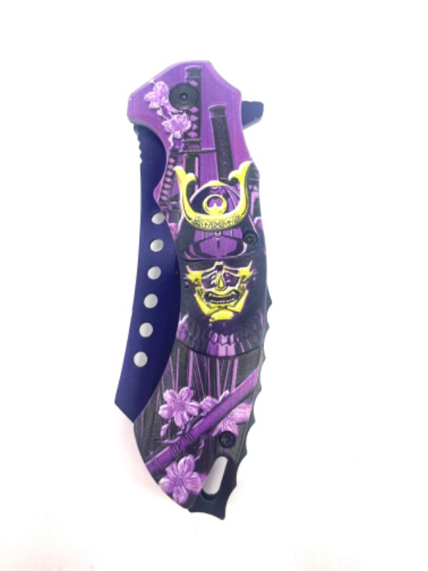 Photo 1 of Samurai Skull Purple Pocket Knife With Clip New