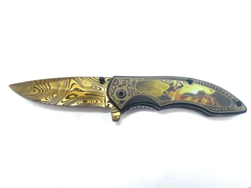 Photo 2 of Elk In Sunrise Folding Pocket Knife With Clip New