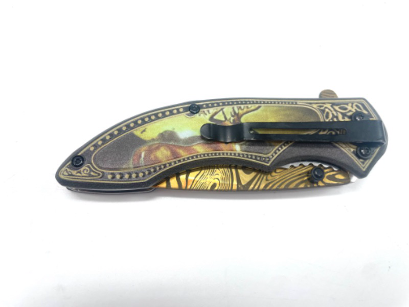 Photo 3 of Elk In Sunrise Folding Pocket Knife With Clip New