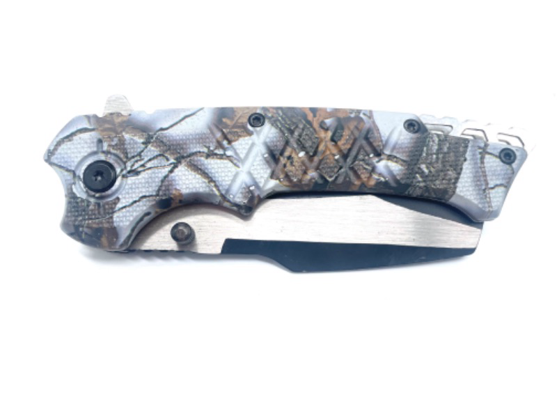 Photo 1 of Light Blue Leaf Camo Folding Pocket Knife With Clip New 