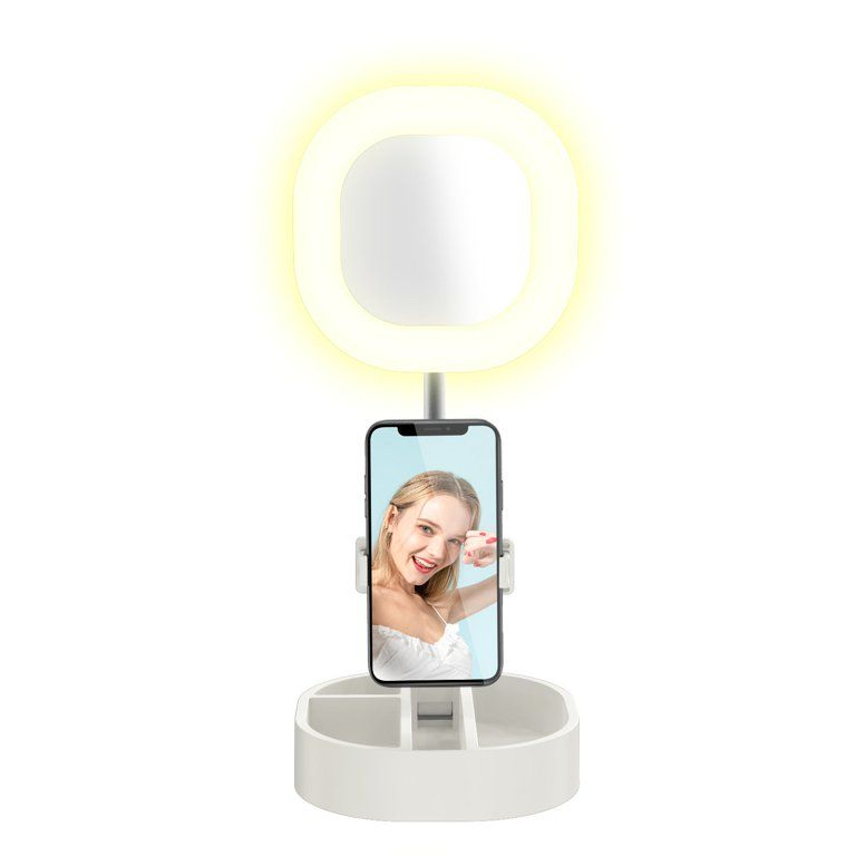 Photo 2 of Gabba Goods Mirror Selfie Ring Light for Girls 3 Modes, Universal Phone Holder Extends to 22.5in, Foldable COLOR WHITE 
