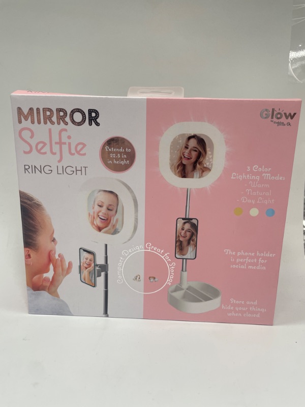 Photo 4 of Gabba Goods Mirror Selfie Ring Light for Girls 3 Modes, Universal Phone Holder Extends to 22.5in, Foldable COLOR WHITE 
