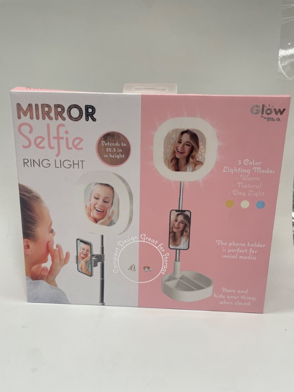 Photo 1 of Gabba Goods Mirror Selfie Ring Light for Girls 3 Modes, Universal Phone Holder Extends to 22.5in, Foldable COLOR WHITE 
