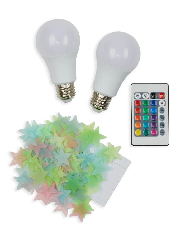Photo 1 of Gabba Goods 3 Pc color Changing Light Bulbs & Wall Stickers - Multi