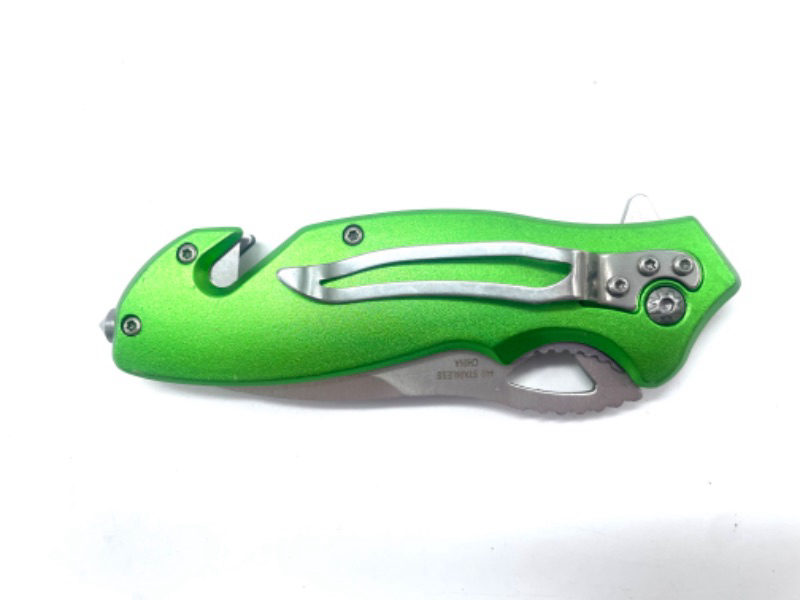 Photo 3 of Lime Green Mechanical Skull Folding Pocket Knife New