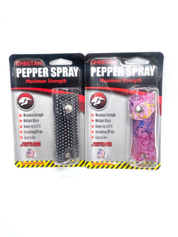Photo 1 of 2 Pack Cheetah Pepper Spray Maximum Strength Up To 12 Feet Range With Carrying Case New