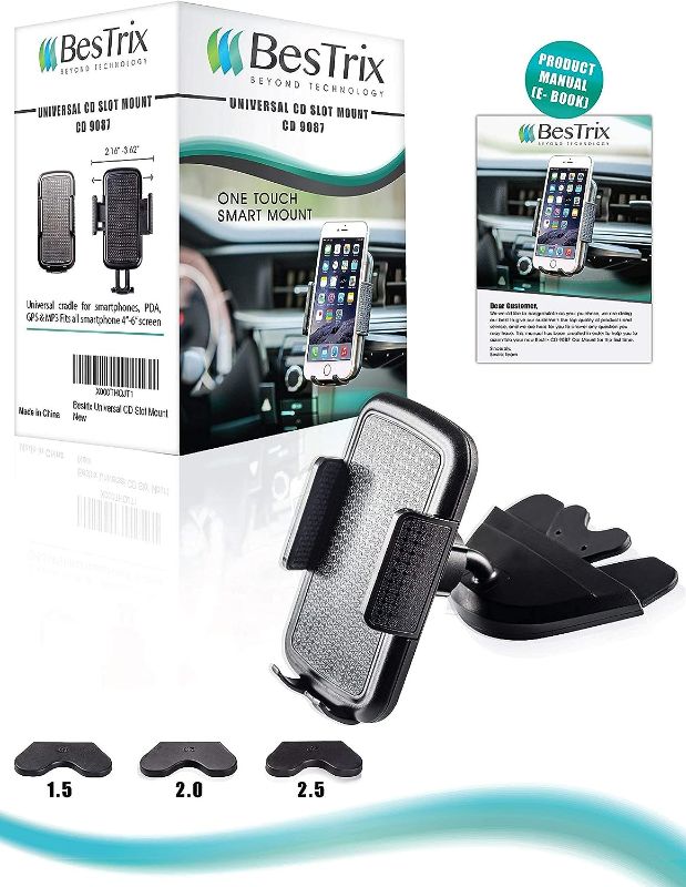 Photo 3 of Bestrix Cell Phone Holder for Car, CD Slot Car Phone Holder, Hands Free Car Mount with Strong Grip Universal for iPhone14/13/12/11/11Pro/Xs MAX/XR/XS/X/8/7/6 Plus, Galaxy S22/S21/S20/S10+/S10e/S9/S9+