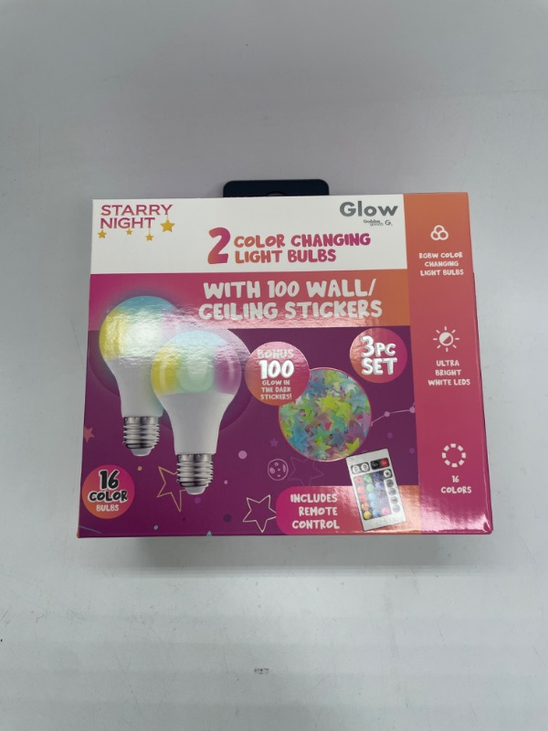 Photo 4 of Gabba Goods 2 Pack Color Changing Light Bulbs With Glow In The Dark Stars 