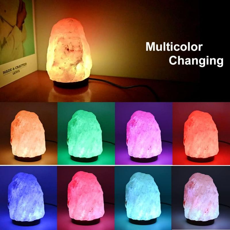 Photo 3 of FANHAO USB Himalayan Salt Lamp with 7 Colors Changing, Natural Crystal Salt Rock Lamp Table Lamps for Gifts, Home Décor - Hand Carved, LED Bulb and Real Rubber Wood Base
