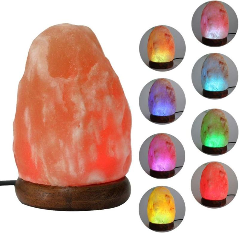 Photo 1 of FANHAO USB Himalayan Salt Lamp with 7 Colors Changing, Natural Crystal Salt Rock Lamp Table Lamps for Gifts, Home Décor - Hand Carved, LED Bulb and Real Rubber Wood Base
