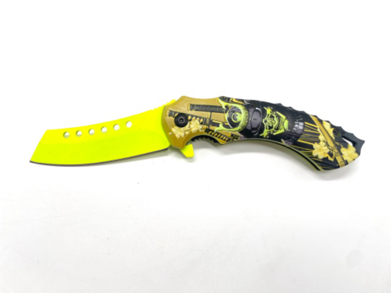 Photo 2 of Bright Yellow Samurai With Swords Pocket Knife New