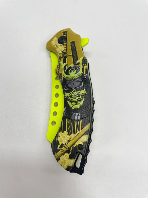Photo 1 of Bright Yellow Samurai With Swords Pocket Knife New