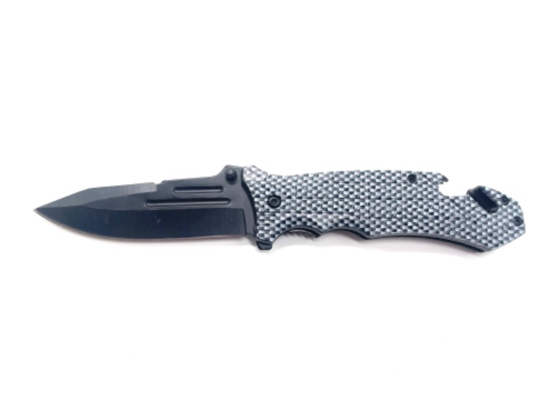 Photo 2 of Black And White Checkered Folder Pocket Knife With Seatbelt Cutter New