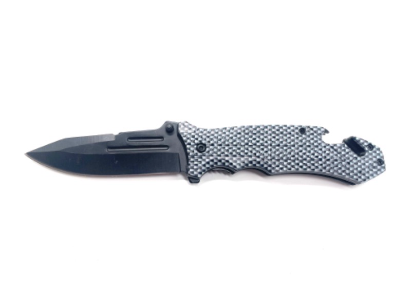 Photo 1 of Black And White Checkered Folder Pocket Knife With Seatbelt Cutter New