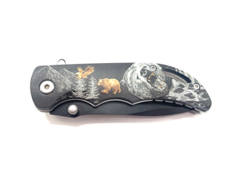 Photo 1 of Grizzly Bears And Owls In Moutain Pocket Knife With Clip New