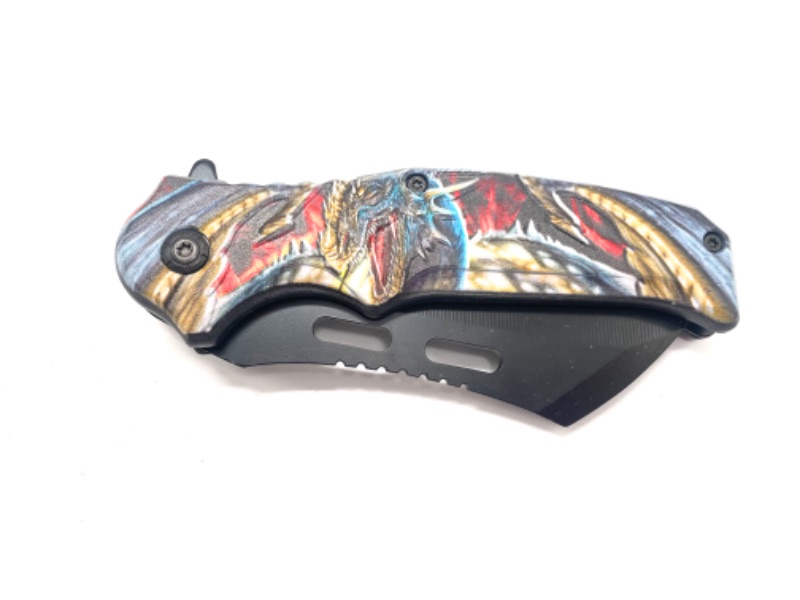 Photo 1 of Open Winged Dragon Multi Color Hatchet Style Pocket Knife With Clip New