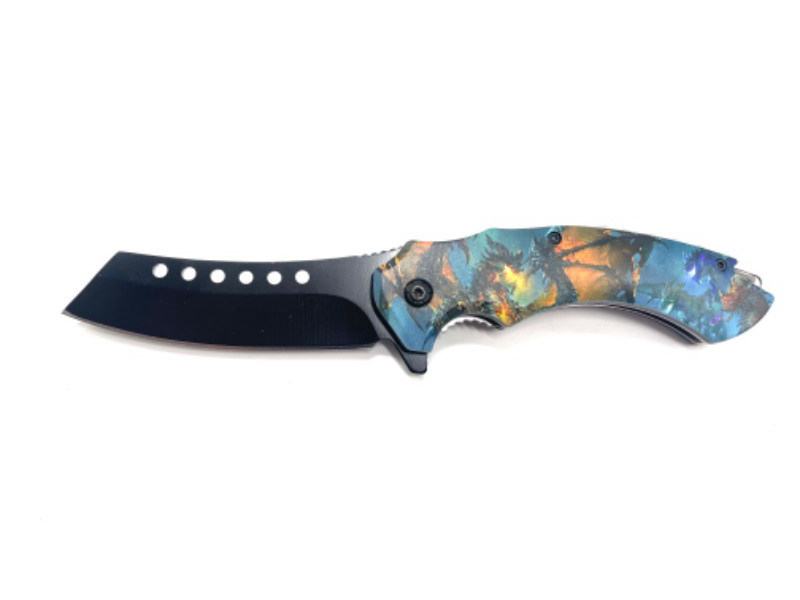 Photo 2 of Group Of Fire Breathing Dragons Multi Color Pocket Knife With Clip New