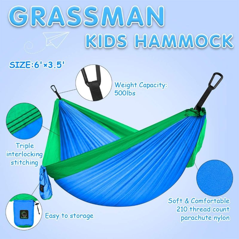 Photo 2 of Grassman Kids Small Hammock for Camping Portable Hammock for Child Girls Boys Ultralight Backpack Mini Hammocks with Straps Blue
