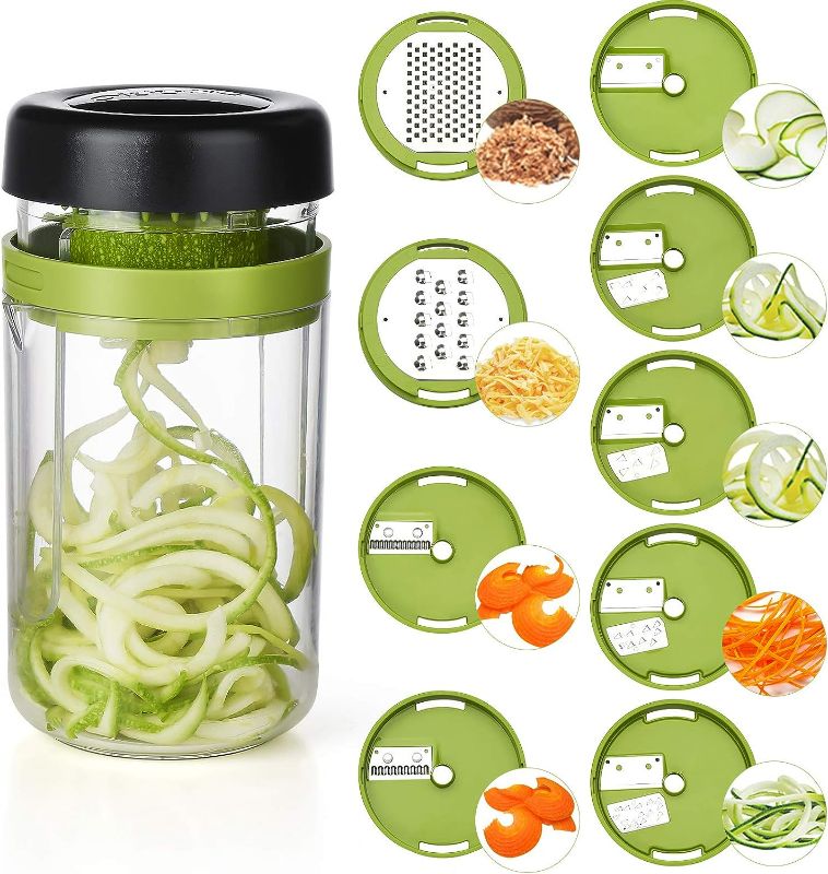 Photo 1 of Vegetable Chopper, Adoric 9 in 1 Vegetable Spiralizer Handheld Vegetable Slicer with Container & Cleaning Brush for Onion Salad Garlic Carrot Potato