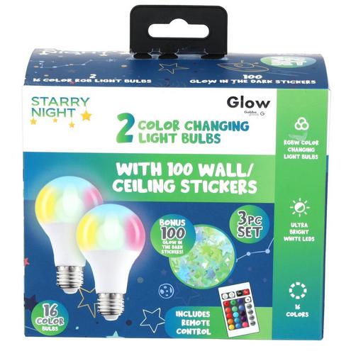 Photo 1 of Gabba Goods Starry Night 2 Color Changing Light Bulbs With 100 Ceiling Stickers