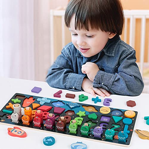 Photo 2 of fusine Wooden 6 in 1 Universe Matching Board Puzzle Kids Toys, Montessori Toys with Planets, Numbers, Solay System Matching Board Games, Learning Educational Baby Kids 3+Years Boys Girls.
