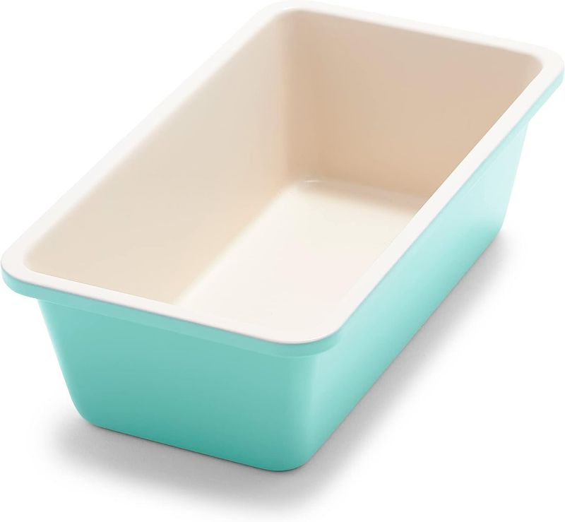 Photo 1 of GreenLife Healthy Ceramic Nonstick, 8.5" x 4.4" Loaf Pan for Cake Bread Meatloaf and More, PFAS-Free, Turquoise
