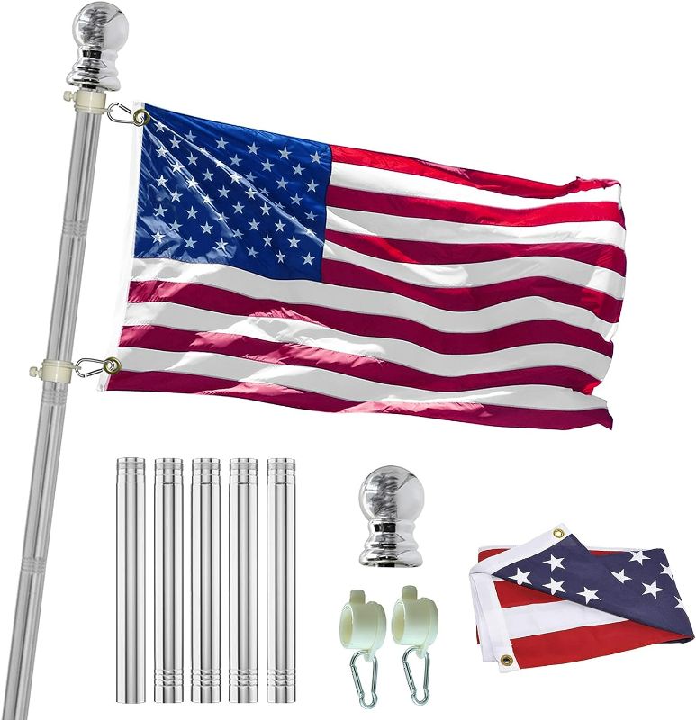 Photo 1 of SEEYANG Outdoor Flag Pole Kit - 3x5 American Flag with Pole for House, 6FT Stainless Steel Durable, Wall Mounted, Tangle-Free Truck Flag Pole for Garden, Yard, Porch, Outside (Bracket Not Included)
