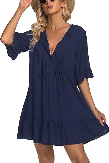 Photo 1 of AI'MAGE Women Swimsuit Cover Ups Shirt Button Down Bathing Suit Cover Up Dress Ruffle Beachwear S
