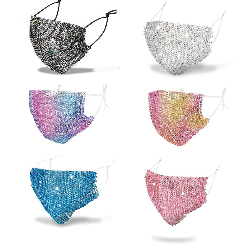 Photo 1 of Kyerivs Mesh Masks Breathable Rhinestone Face Masks for Women Sparkly Mask for Wedding Party Nightclub (6pcs-C)
