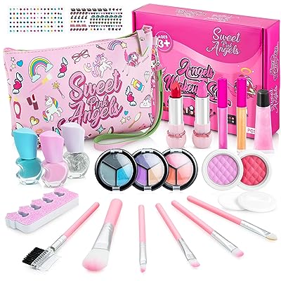 Photo 1 of 25 PCS Girls Makeup kit Sweet Pink Angels for Kids with Cosmetic Bag - Real Washable Girls Makeup Non Toxic Make up for Kids