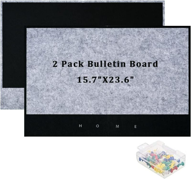 Photo 1 of 2 Pack Splicing Felt Bulletin Board for Wall, Self-Adhesive Notice Pin Board Message Memo Board Vision Board with 40 Push Pins for School Home Office (15.7X 23.6 Inch, Black and Light Gray)
