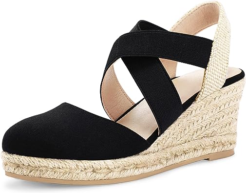 Photo 1 of mysoft Women's Closed Toe Crisscross Elastic Ankle Strap Platform Espadrille Wedge Sandals Size 8
