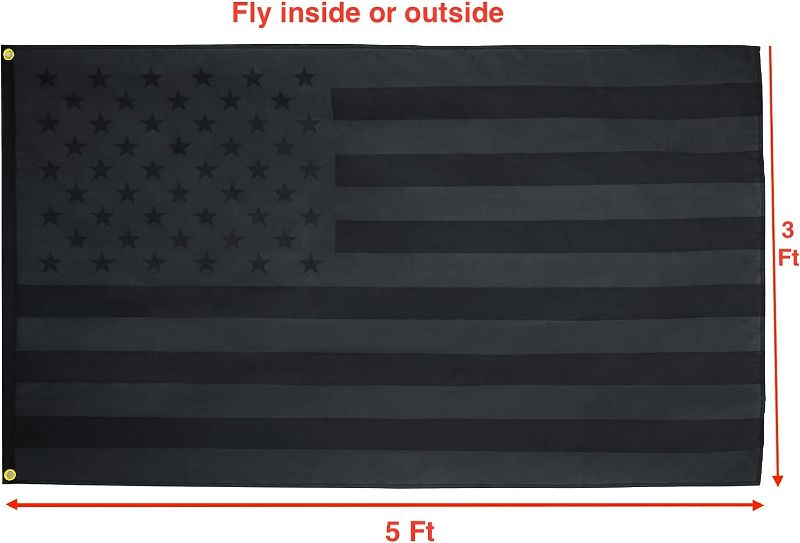 Photo 2 of All Black American Flag, 3x5 Ft US Black Flag Double Sided Printing UV Fade Resistant Black USA Flag Double Stitched Polyester with Brass Grommet Indoor Outdoor Banner
