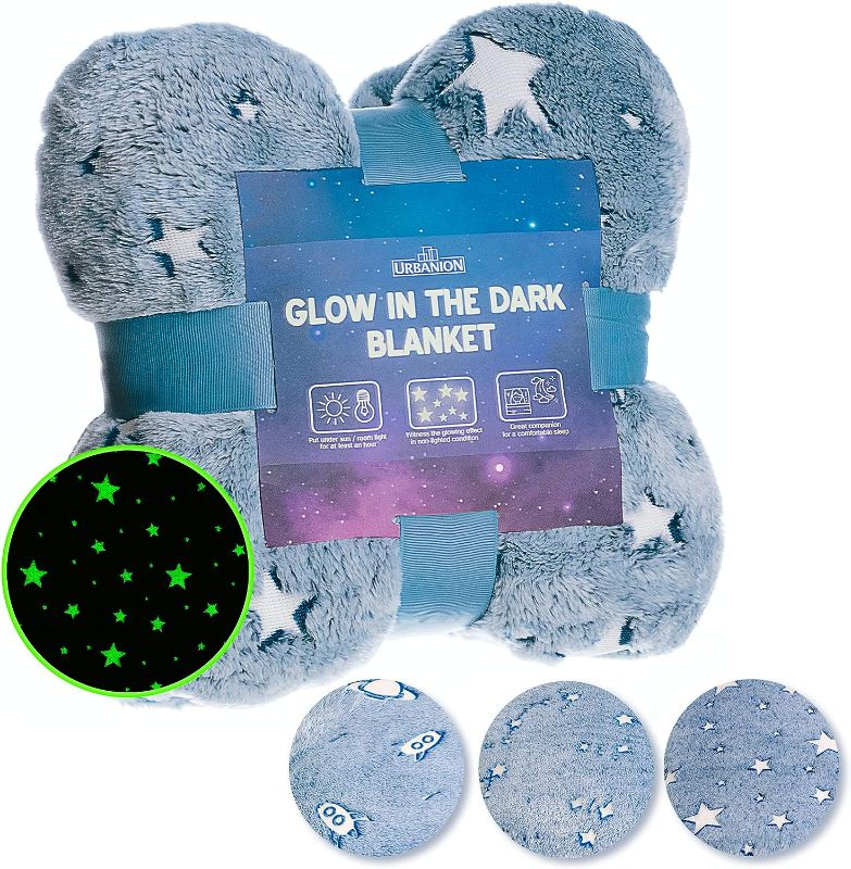 Photo 1 of Urbanion Glow in The Dark Blanket, Blue Star Fleece Blanket 60 x 50 for Birthday Christmas Thanksgiving, Unique Gifts for Toddler Teens Kids Girls Boys Women Best Friend, 50 x 60 inch, Star, Blue
