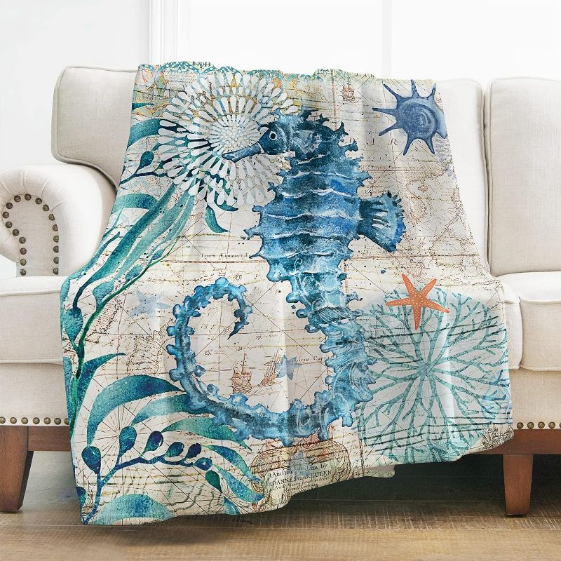 Photo 1 of Levens Sea Horse Throw Blanket Gifts for Women Girls, Ocean Animal Theme Decor for Couch Bed Sofa Travelling Camping, Birthday Christmas Soft Cozy Lightweight Blankets for Kids Adults 
