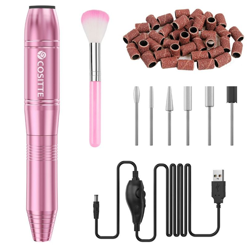 Photo 1 of  Electric Nail Drill,USB Electric Nail Drill Machine for Acrylic Nail Kit,Portable Electric Nail File Polishing Tool Manicure Pedicure Kit Efile Nail Supplies for Home Salon,Pink
